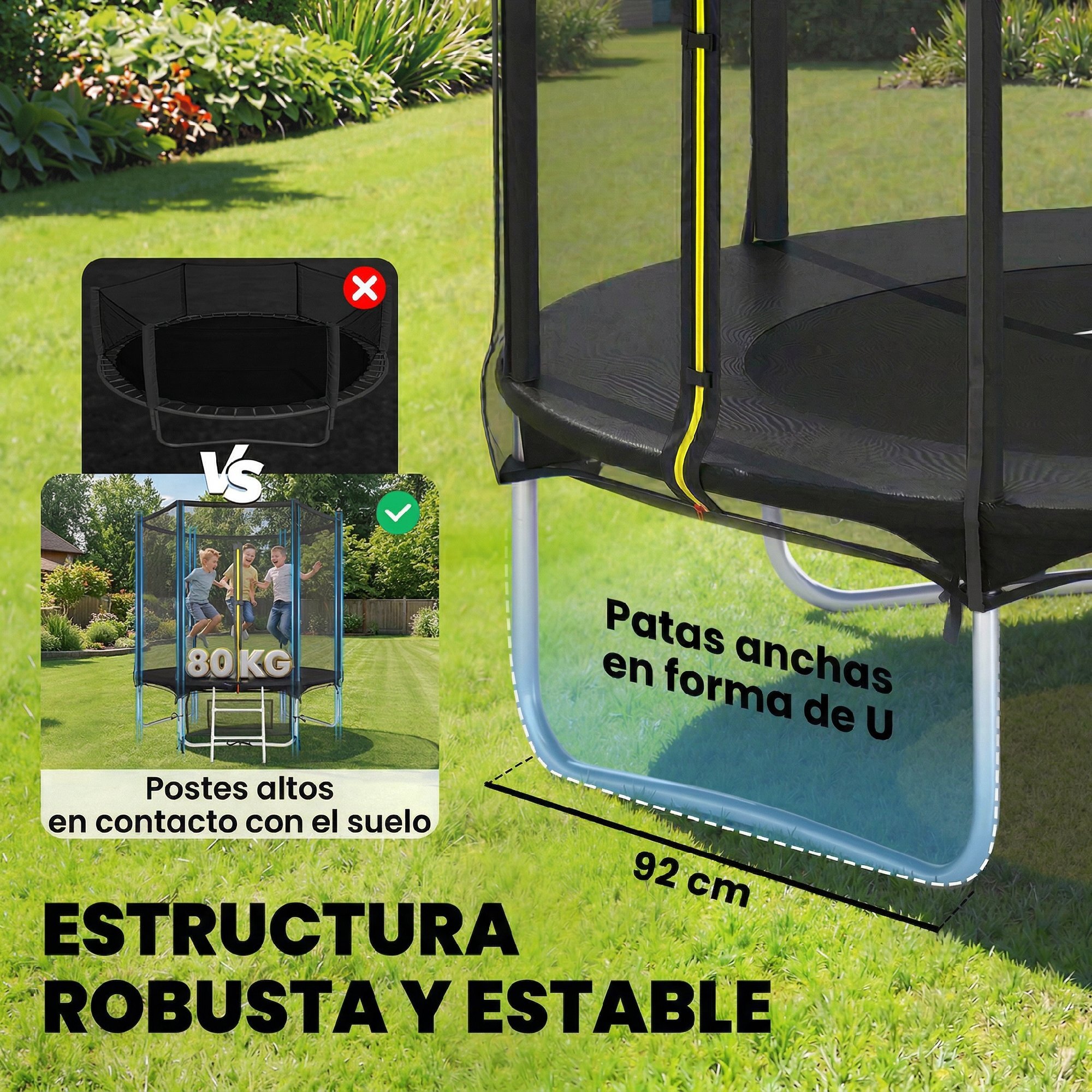 Cama Elástica Niños Exterior Ø183 cm, Trampolín para Niños de +6 Años con Red de Seguridad, Escalera de 2 Peldaños, Cubierta de Muelles, Bolsa de Almacenamiento, Carga 80 kg, Negro