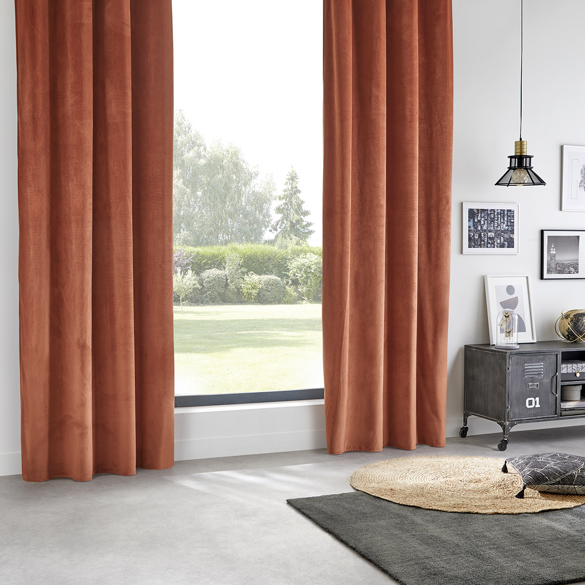 Rideau occultant velours rose terracotta 140x260cm