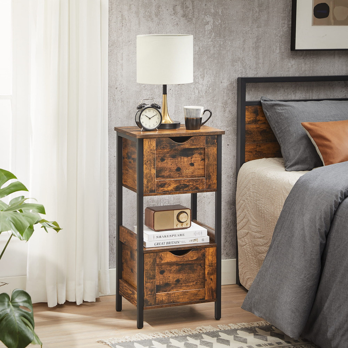 Mobiletto bagno industriale in legno e acciaio con cassetti