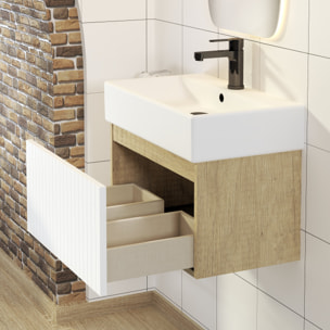 Conjunto de Baño Zel | Mueble Suspendido | 60 cm Blanco | Un Cajón | Lavabo Encastrado | No incluye Espejo | Mueble Montado| Alday