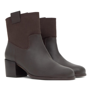 Botín de tacón Nona en cuero y lona sin cierre