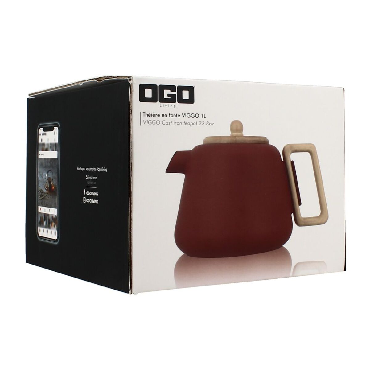 Théière en fonte rouge avec couvercle en bois 1L VIGGO