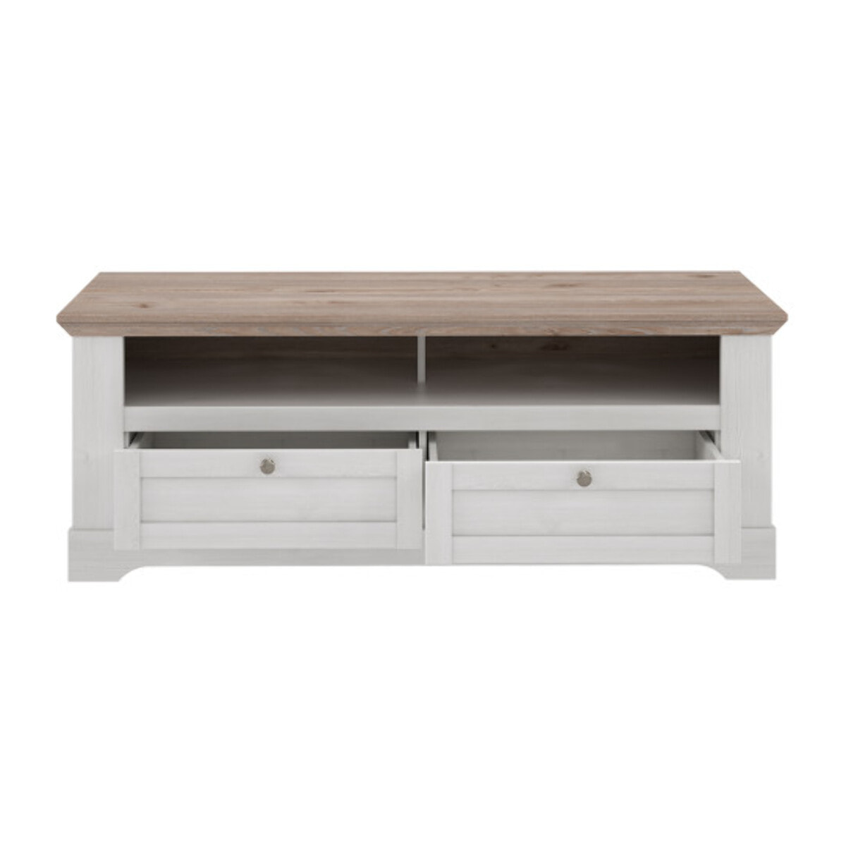 Meuble TV en bois effet chêne clair blanchi L145cm - ILONA