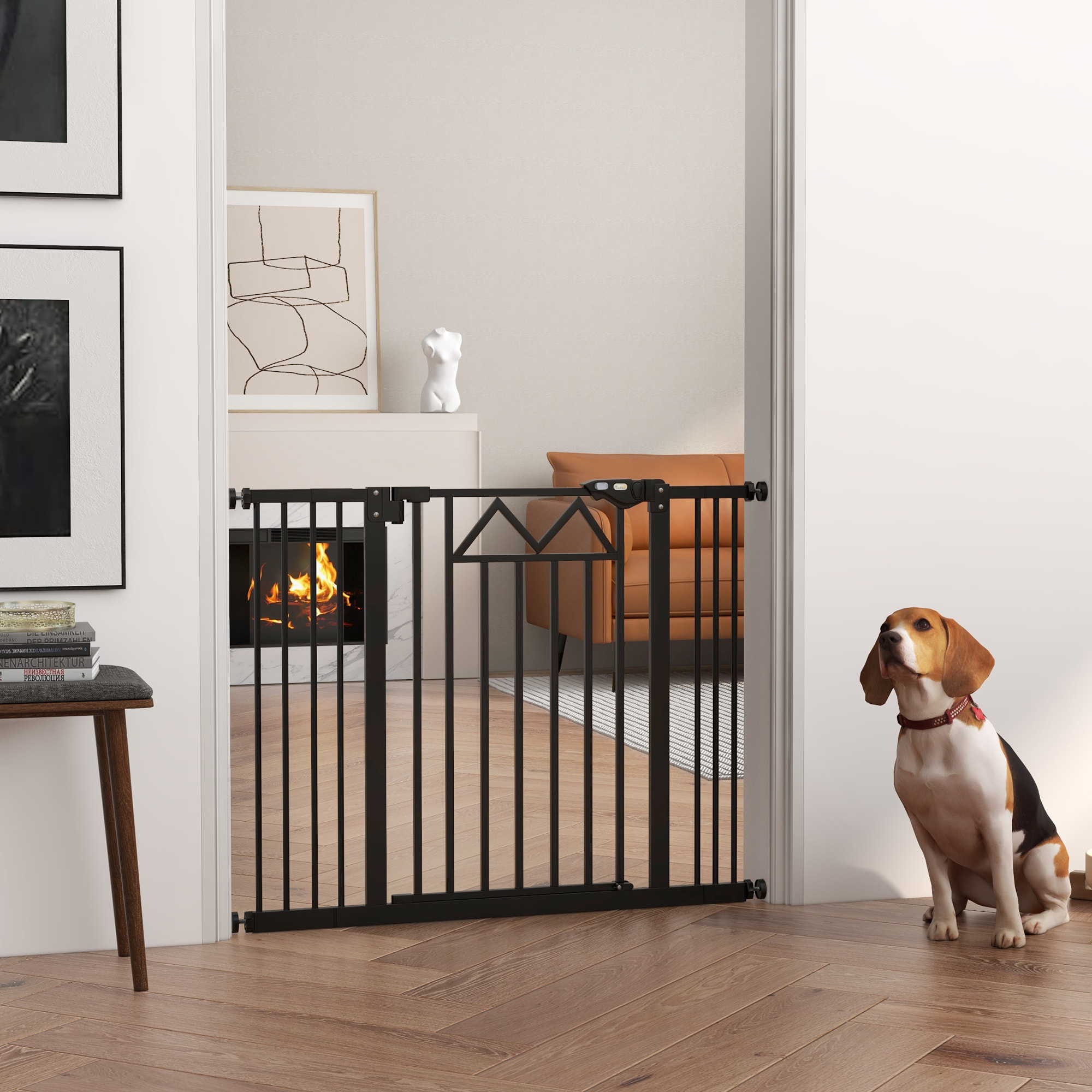 Barrera de Seguridad Extensible Barrera para Mascotas con Cierre Automático y Sistema de Doble Bloqueo para Puerta Pasillo Escalera 74-100x76 cm Negro