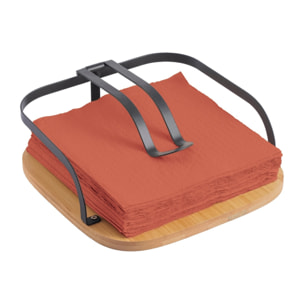 Servilletero de metal y bambú color Negro