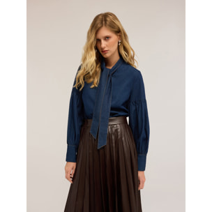 Motivi - Camicia in denim con collo a fusciacca - Blu