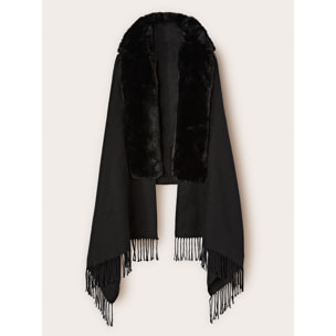 Motivi - Poncho in panno con frange - Nero