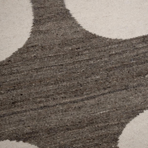 Tapis kilim Reversible Meco tissé à la main en laine beige et marron Motif simple