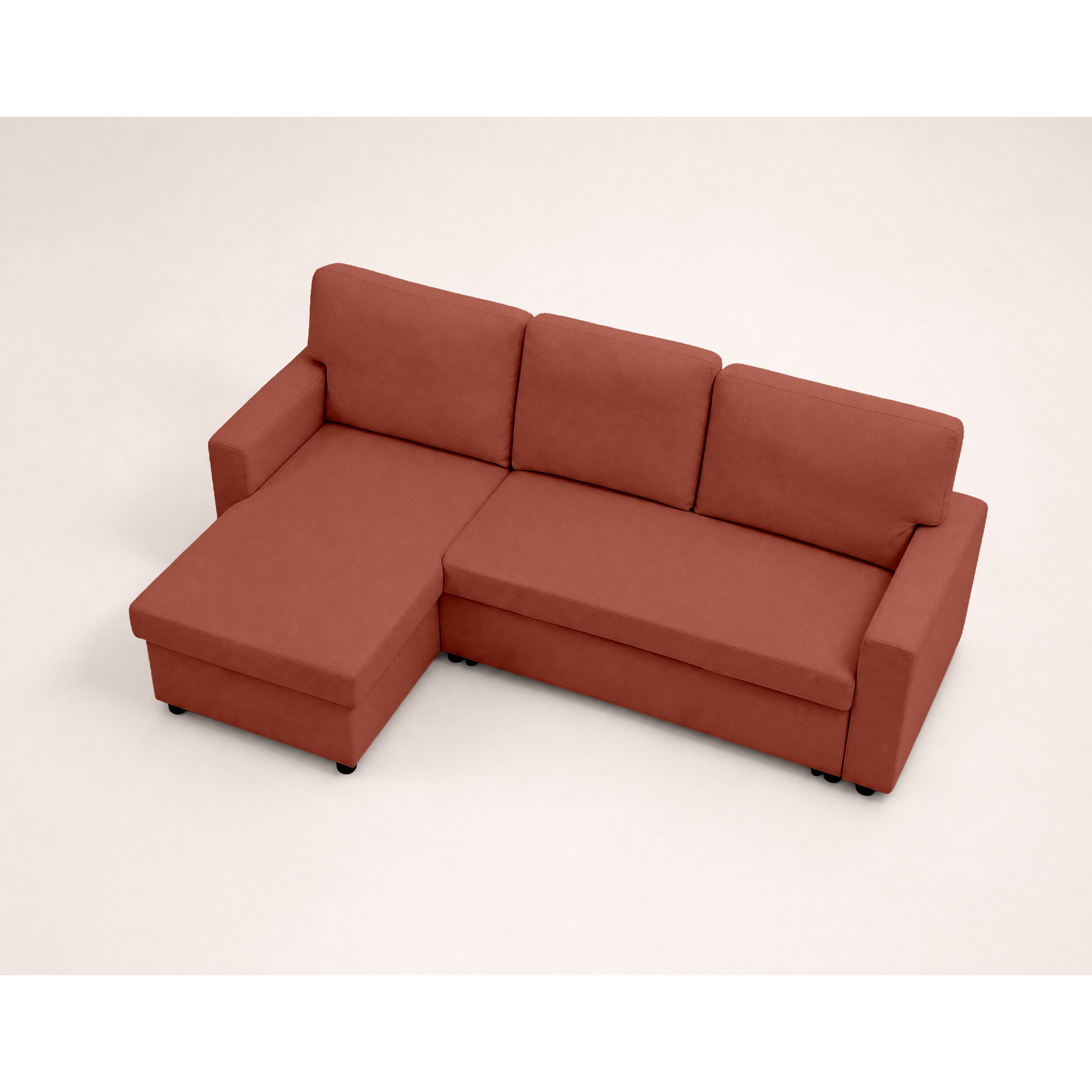 Meiya - canapé d'angle réversible 4 places convertible avec coffre en tissu - Terracotta