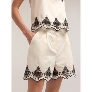 Motivi - Pantalones cortos de algodón bordado - Blanco
