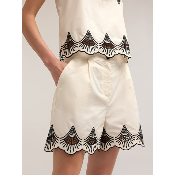 Motivi - Pantalones cortos de algodón bordado - Blanco
