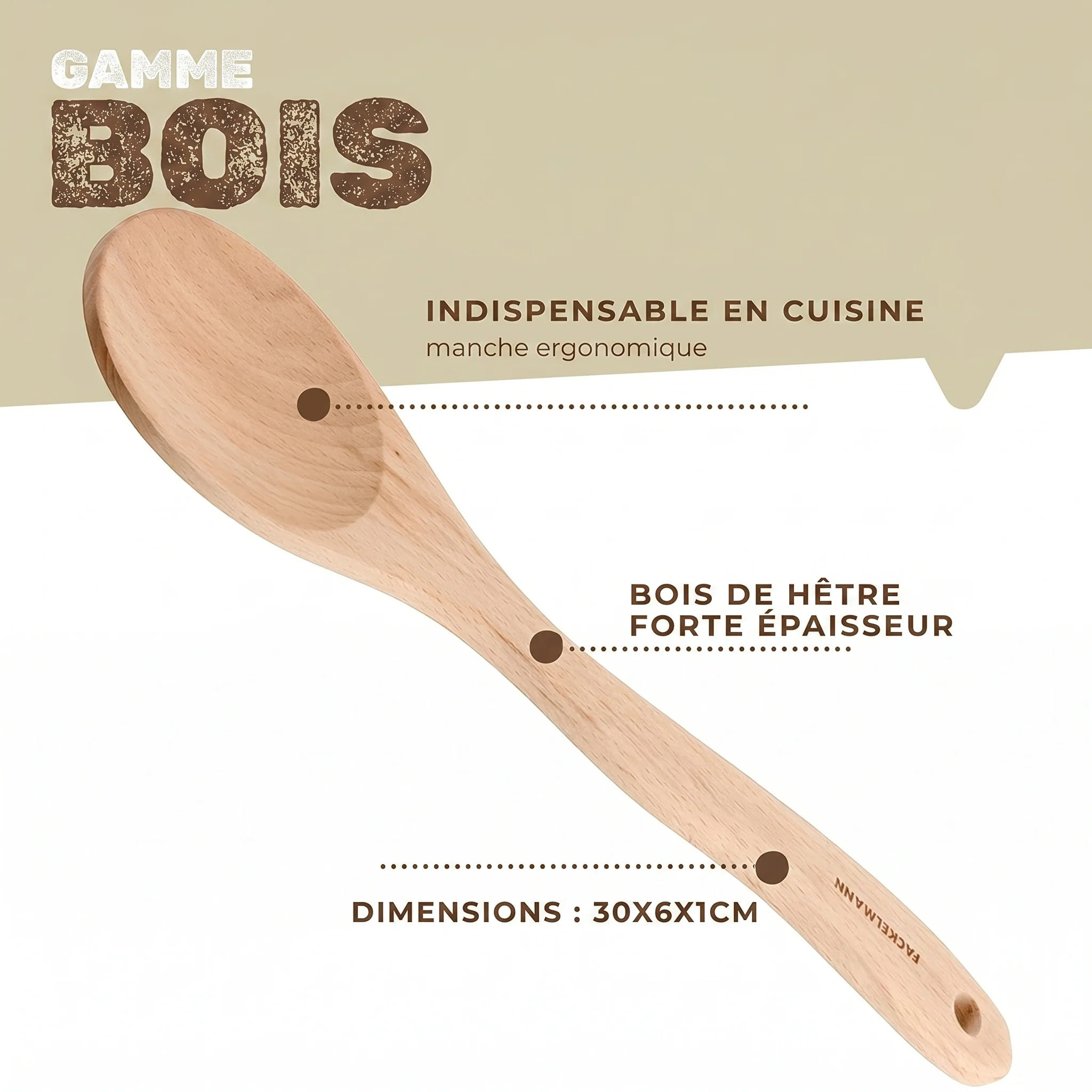 Cuillère de cuisine en bois FSC Fackelmann Nature