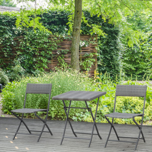 Ensemble meubles de jardin design table carré et chaises pliables résine tressée imitation rotin gris