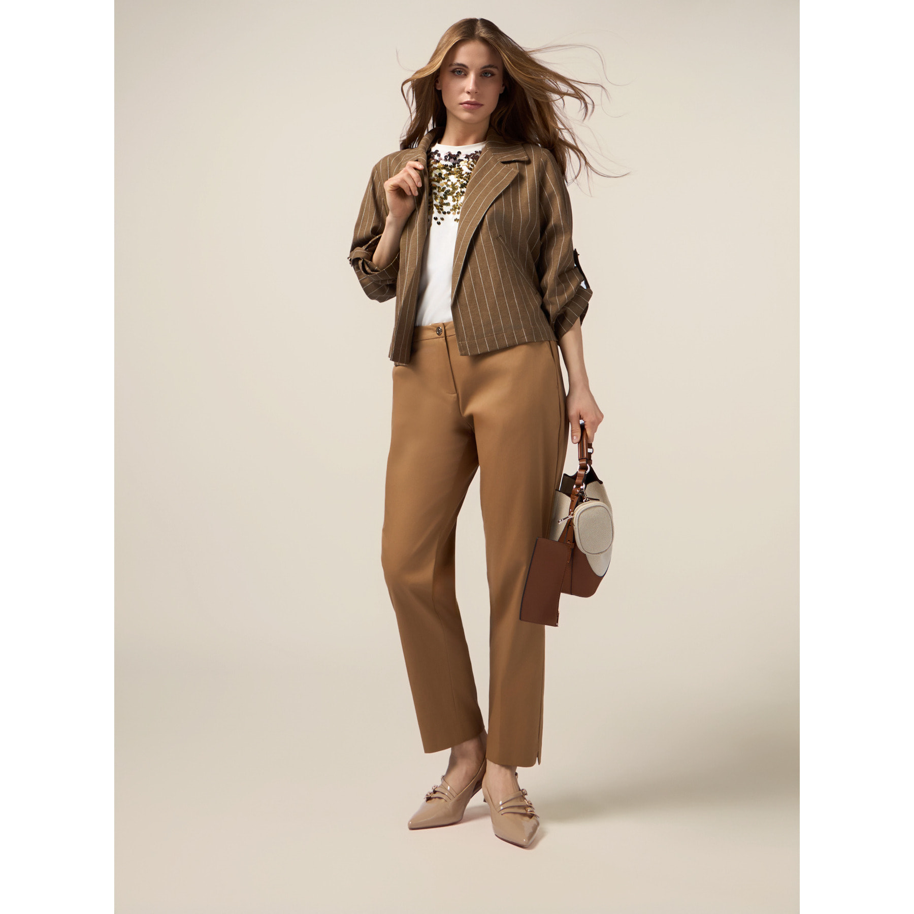Oltre - Pantalones chinos de raso de algodón - Marrón