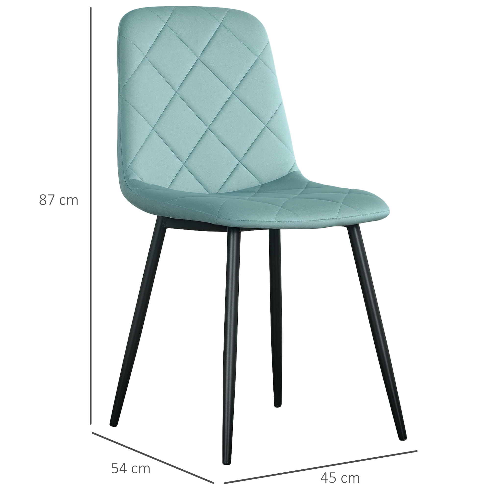 Lot de 4 chaises velours - chaises de salle à manger design Chesterfield - vert d'eau