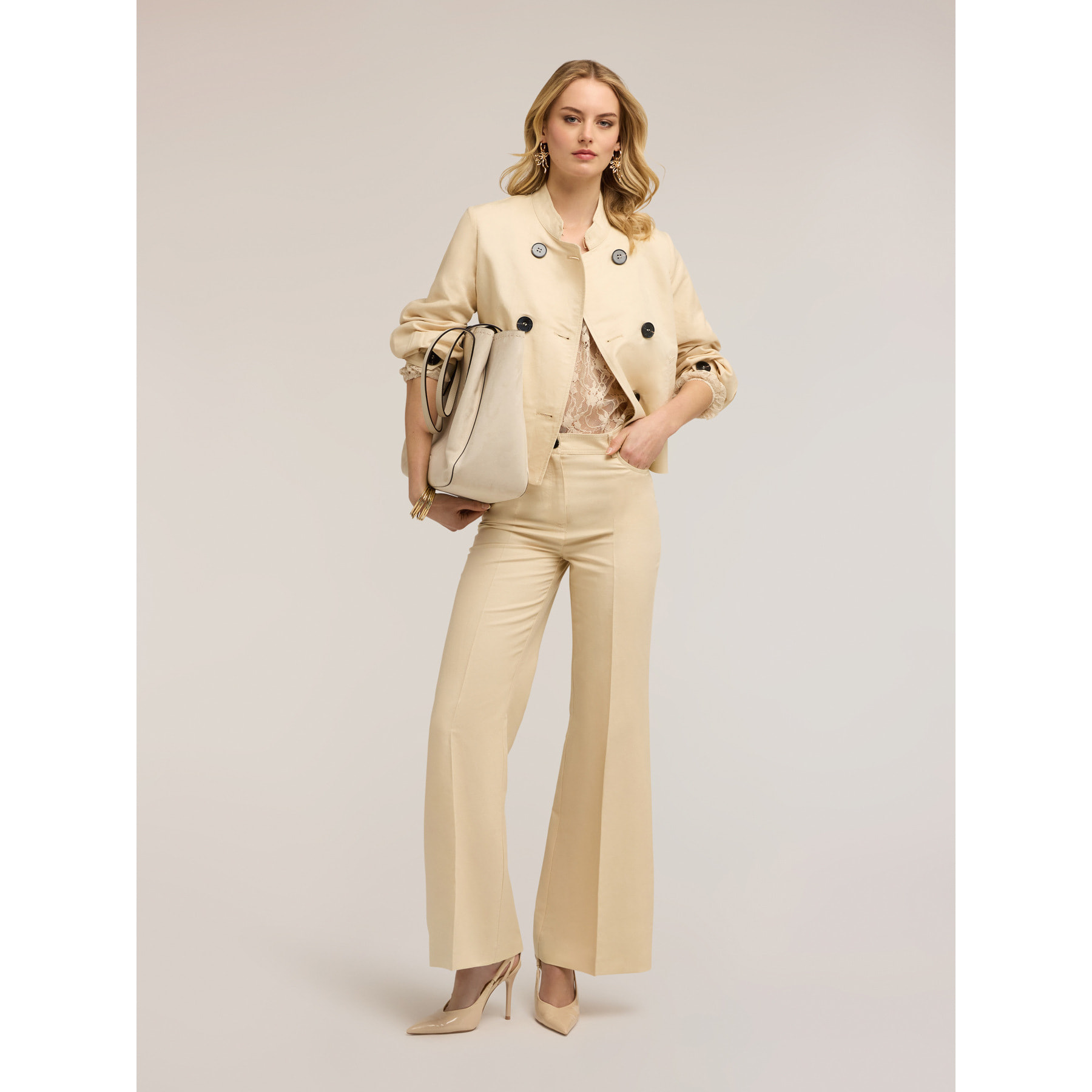 Motivi - Pantalones flare de mezcla de lino - Beige