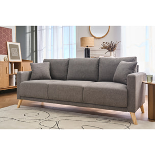 Canapé 3 places en tissu gris et bois clair MUNIK