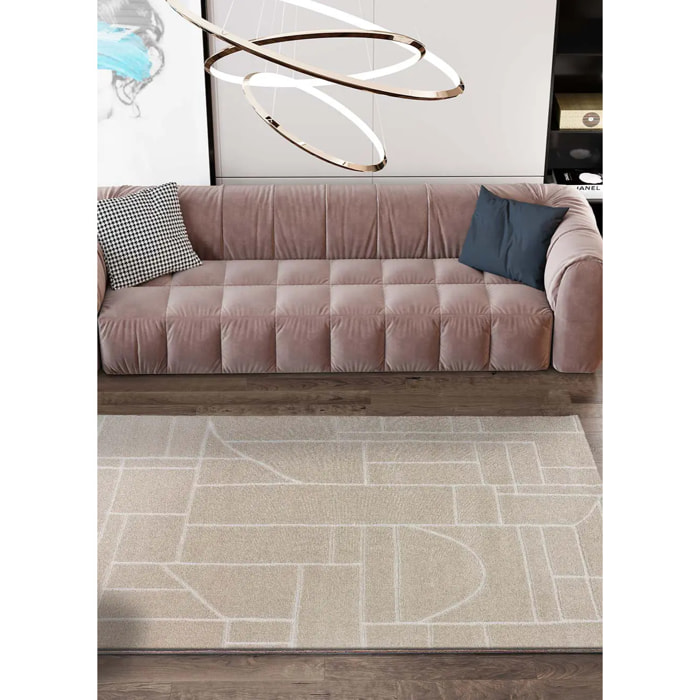 HL-ETHNIC Alfombra geométrica de pelo corto en color crema, varias medidas disponibles