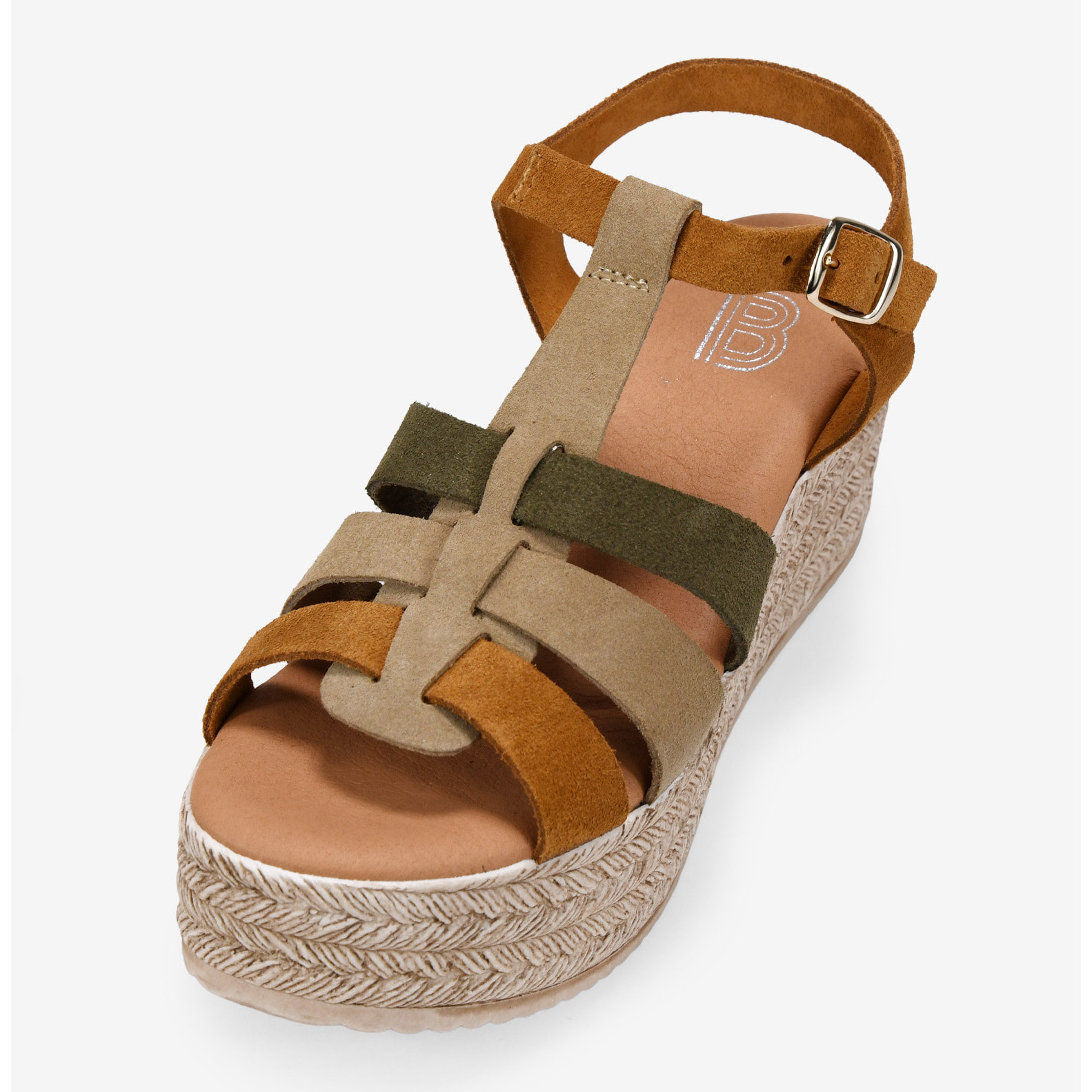 Sandalias de cuña marrones en piel de serraje