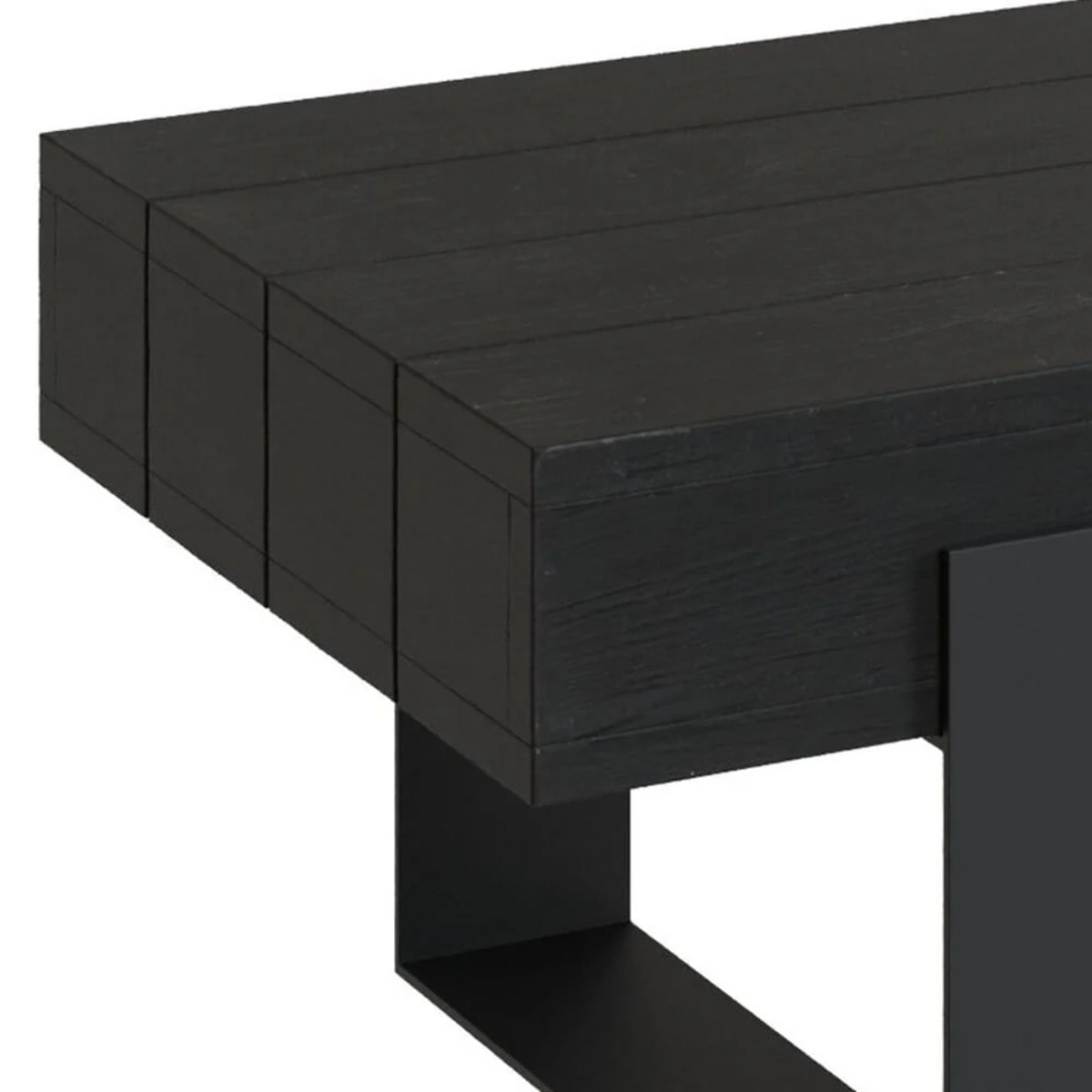 Table basse noire en bois de teck recyclé et pieds en métal - Lya