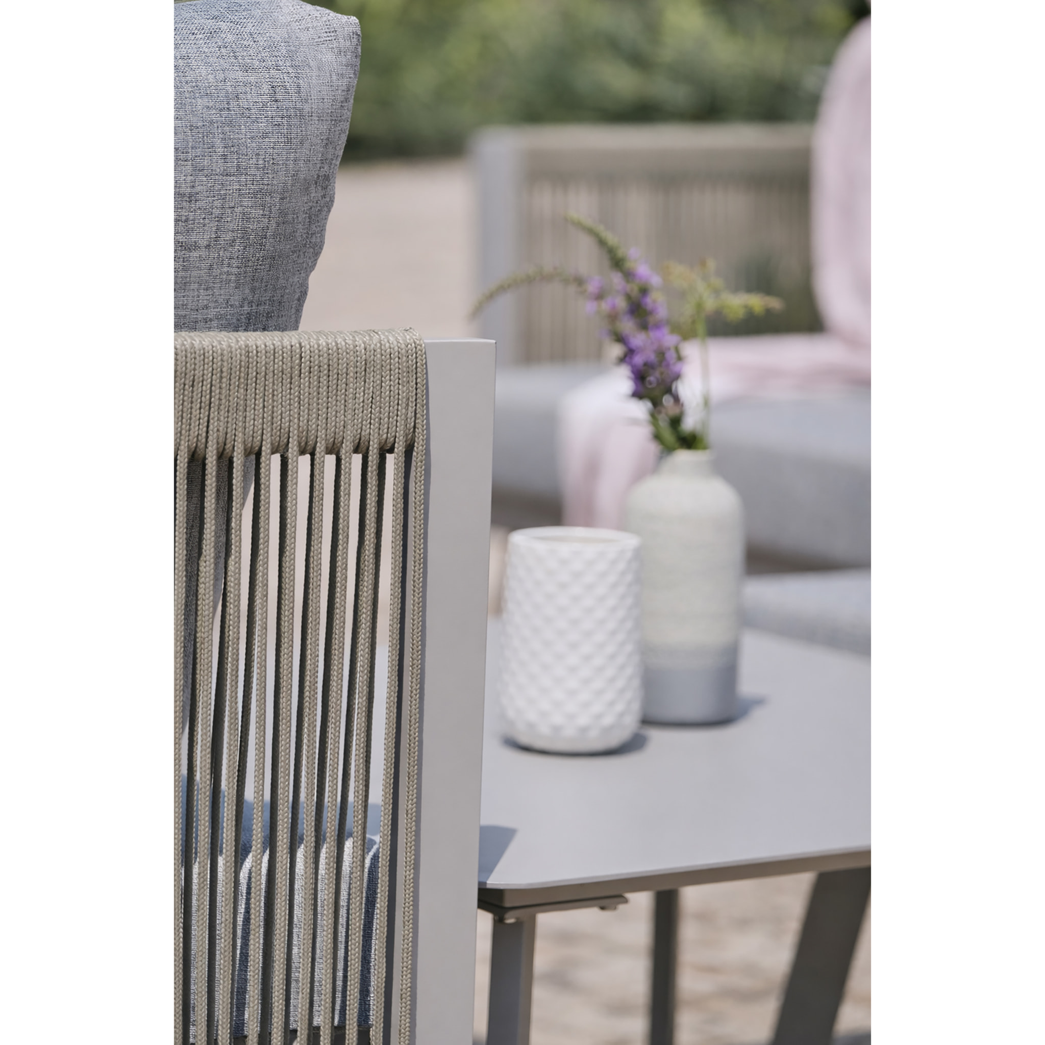 MANOSQUE - Salon de jardin d'angle 7 places en aluminium et corde