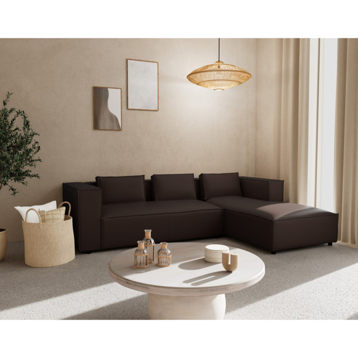 Stella - canapé d'angle droit 4 places en simili - Marron