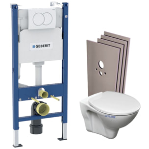 Pack WC Bati-support Geberit Duofix + WC Cersanit S-line Pro + Abattant + Plaque blanche + Set d'habillage (S-LineProGeb3-sabo)