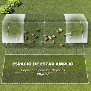 Gallinero para Exterior Grande, 6,8x3x1,9 m, Gallinero de Acero Galvanizado, Puerta con Doble Cierre, Cubierta Tela Oxford, Anti-UV e Impermeable, Diseño Accesible, para 20-30 Gallinas, Plata