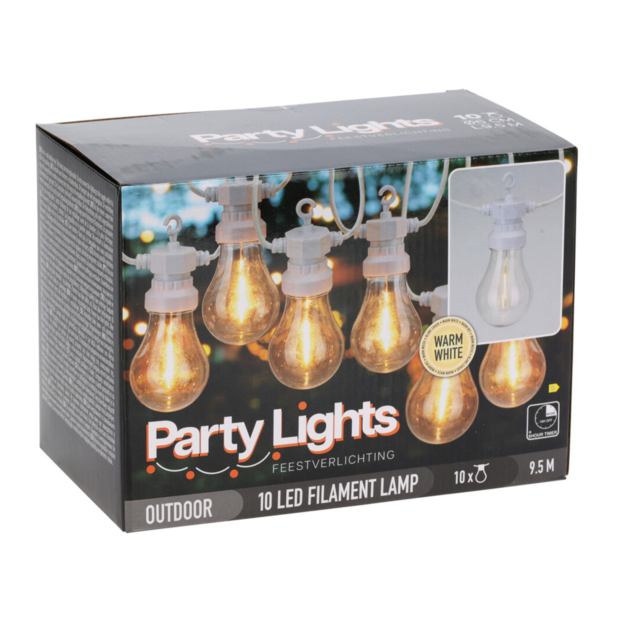 Guirnalda de luces led con 10 bombillas blancas cálidas y temporizador - cable blanco de 5m incluido