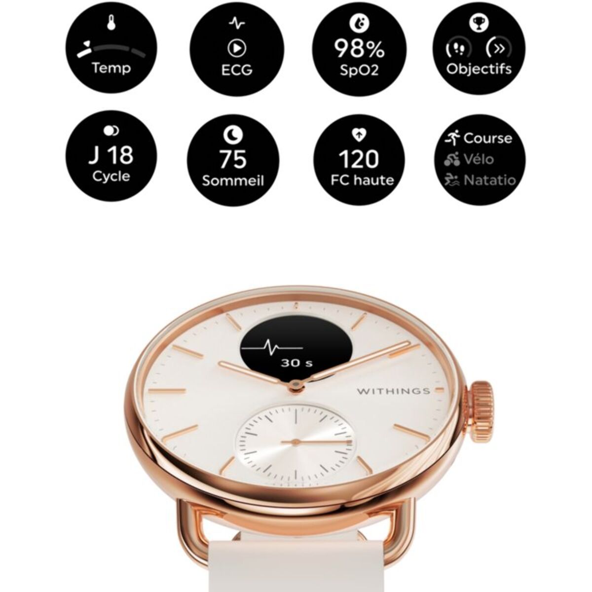 Montre santé WITHINGS ScanWatch 2 Rose Gold 38mm + bracelet milanese Rose Gold