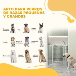 Barrera para Perros Puerta para Perros con Ancho Ajustable 76-104 cm Barrera de Seguridad para Perros Altura 105 cm con 2 Extensiones para Escaleras y Puertas Blanco