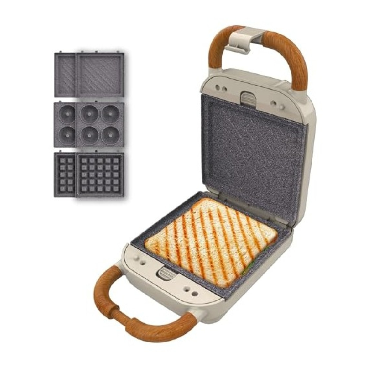 Cecotec Sandwichera Rock'Ntoast Retro One Beige. Tres Placas Intercambiables, Di