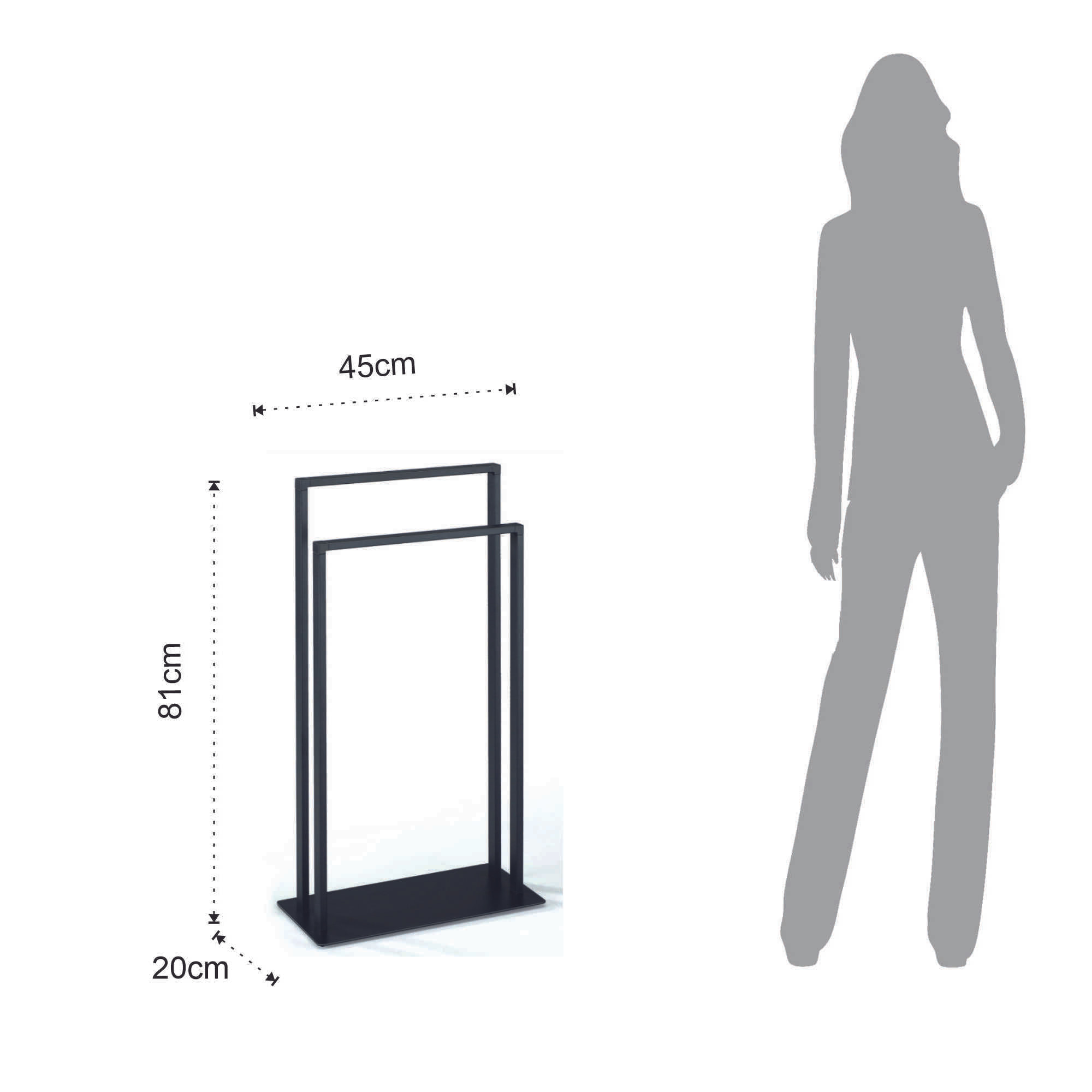 Porte-serviettes colonne Tomasucci EMORI, en acier, noir, 45 × 20 × 81 cm
