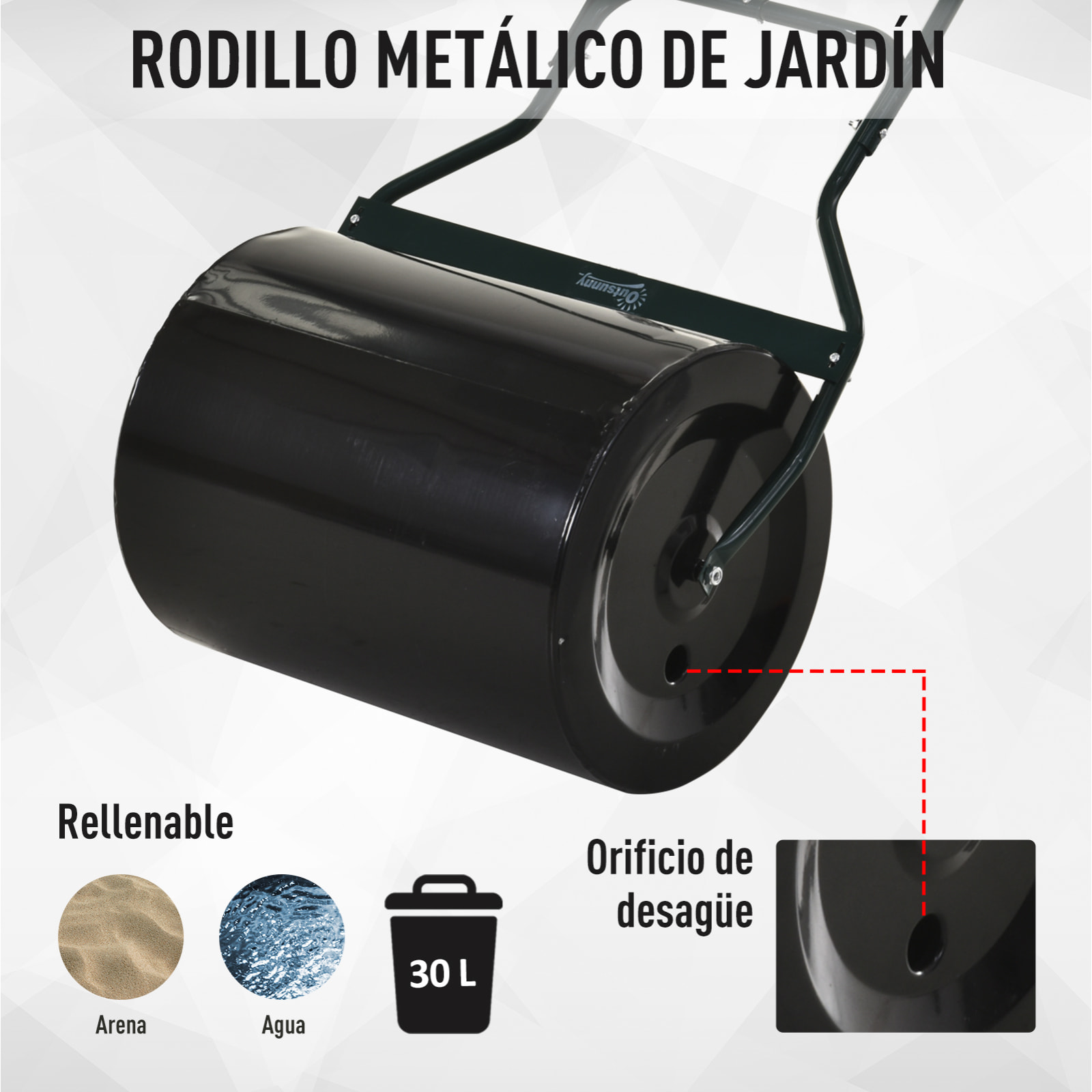 Rodillo de Césped Jardín Acero 30L Llena Agua Arena 32x40cm Asa Desmontable