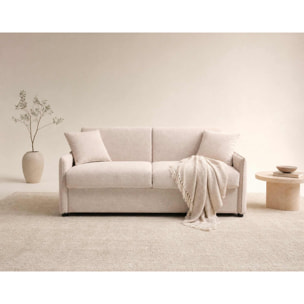Adele - Canapé 3 places convertible express couchage quotidien 140 cm matelas 14 cm en tissu texturé - Beige