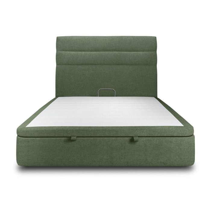 Lit avec sommier et tête de lit à lignes - Toile nattée au style contemporain - Adapté à tous les matelas, montage rapide - Lignes élégantes - Grand Rangement