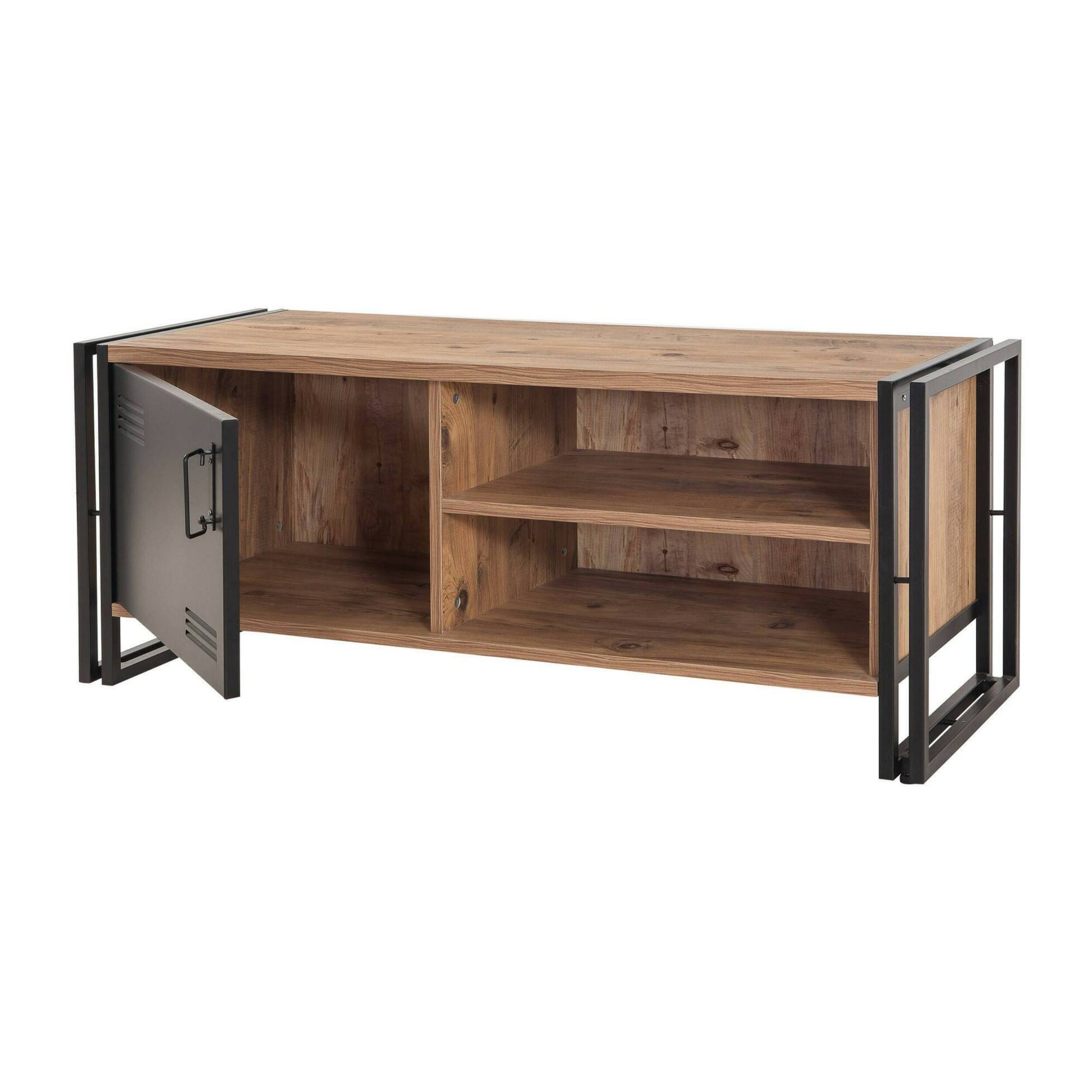 Mobile porta TV Dperott, Credenza da soggiorno, Armadio basso per TV, Base parete attrezzata, 130x45h50 cm, Quercia e Nero