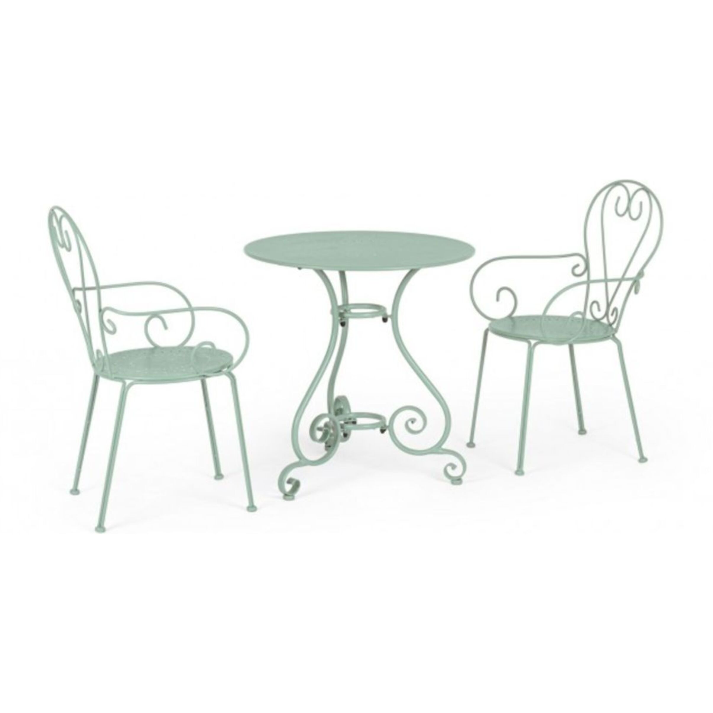 Set di 4 sedie ETIENNE in acciaio verde chiaro impilabili, con braccioli