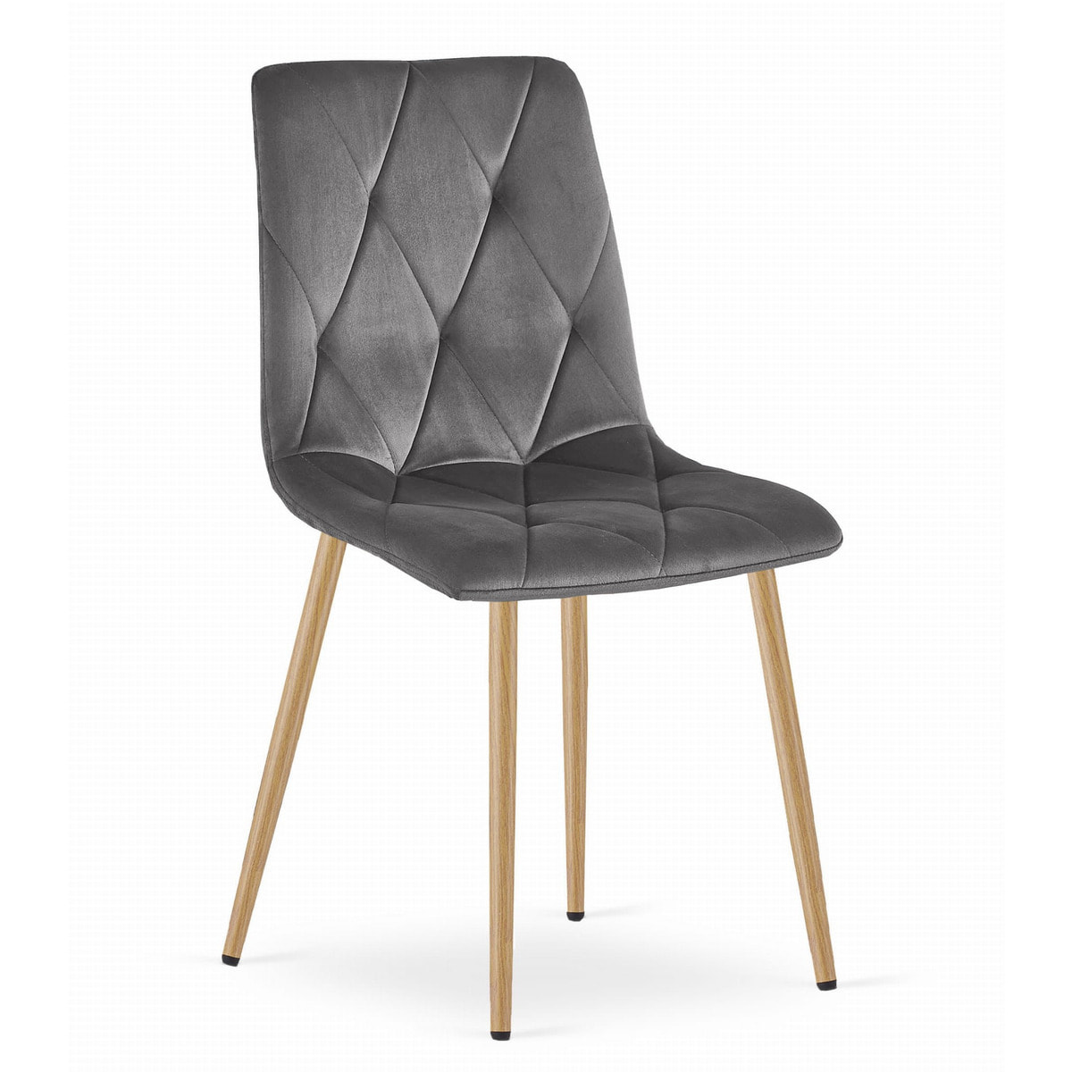Sedia Libra in Velluto Grigio Scuro con Gambe Effetto Legno