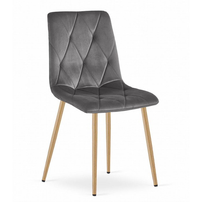 Sedia Libra in Velluto Grigio Scuro con Gambe Effetto Legno