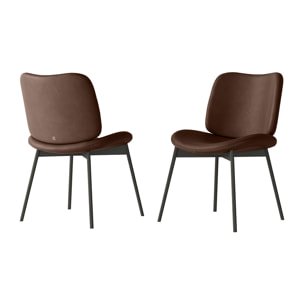 SET DI 2 SEDIE MAKO - STRUTTURA GRIGIO CARBONE, PELLE NOCCIOLA