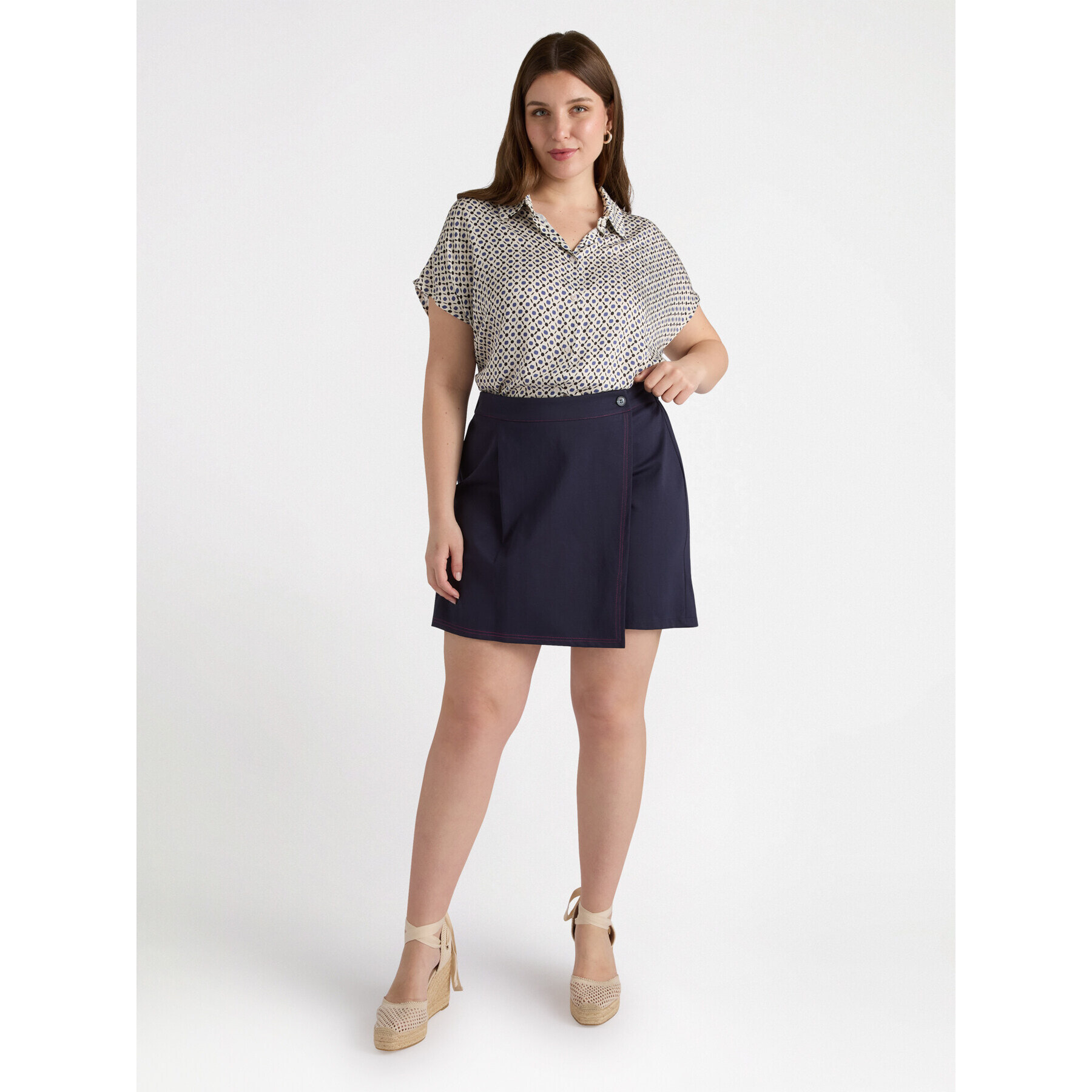 Fiorella Rubino - Camisa raso micro lunares - Beige