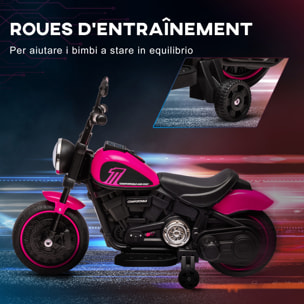 Moto électrique enfant 6 V 3 Km/h effet lumineux roulettes amovibles repose-pied pédale métal PP rose noir