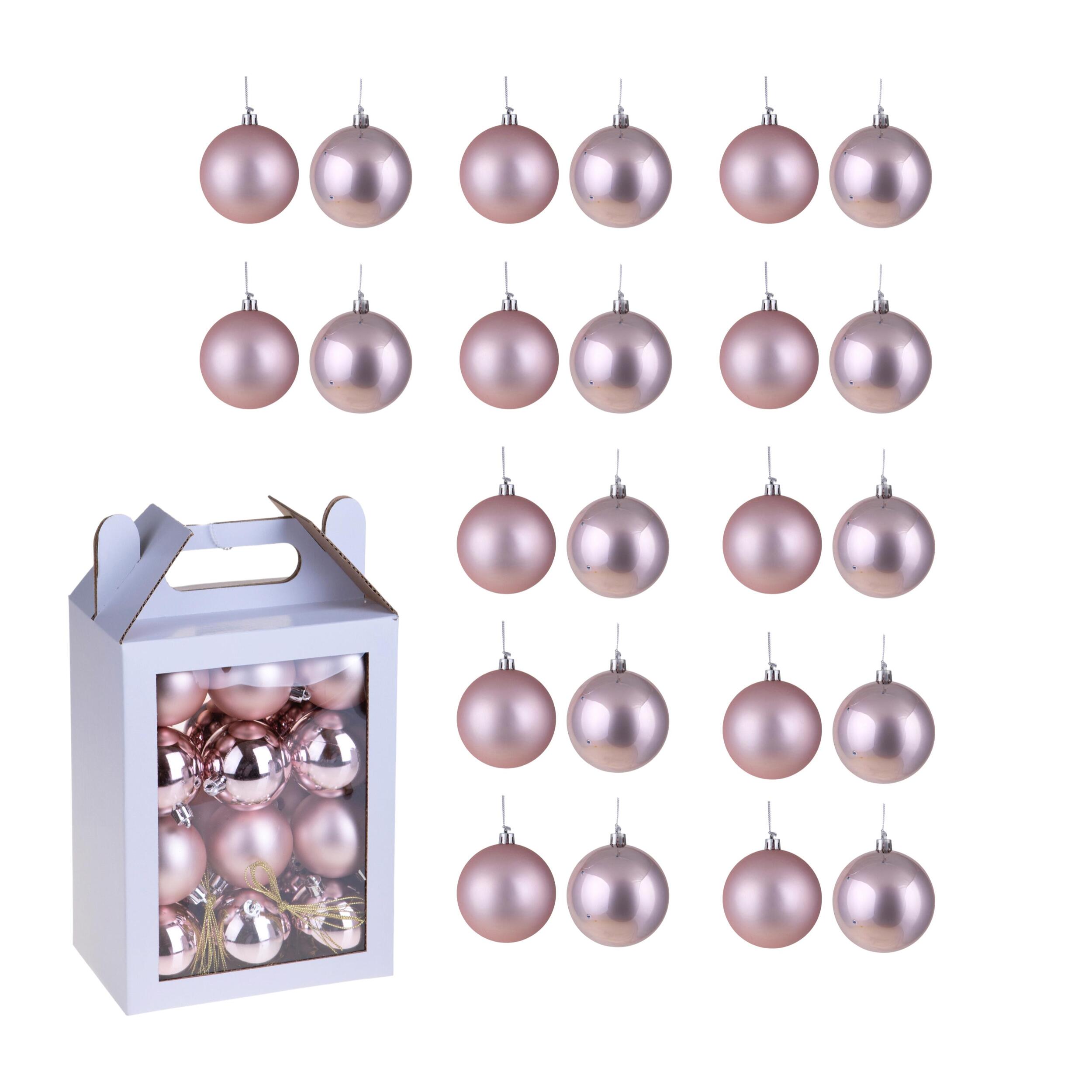 Set di 24 Sfere assortito Matt+Shiny - Pezzi 1 - Colore Rosa - 6x6Hx6cm - Bianchi Dino