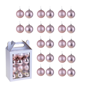 Set di 24 Sfere assortito Matt+Shiny - Pezzi 1 - Colore Rosa - 6x6Hx6cm - Bianchi Dino