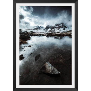 Affiche paysage face aux alpes Affiche + cadre en bois - Noir