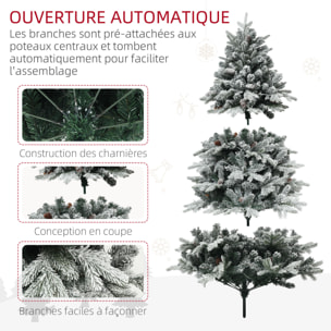 Sapin de Noël artificiel LED enneigé H. 180 cm - 200 LEDs blanc chaud, 793 branches - vert blanc