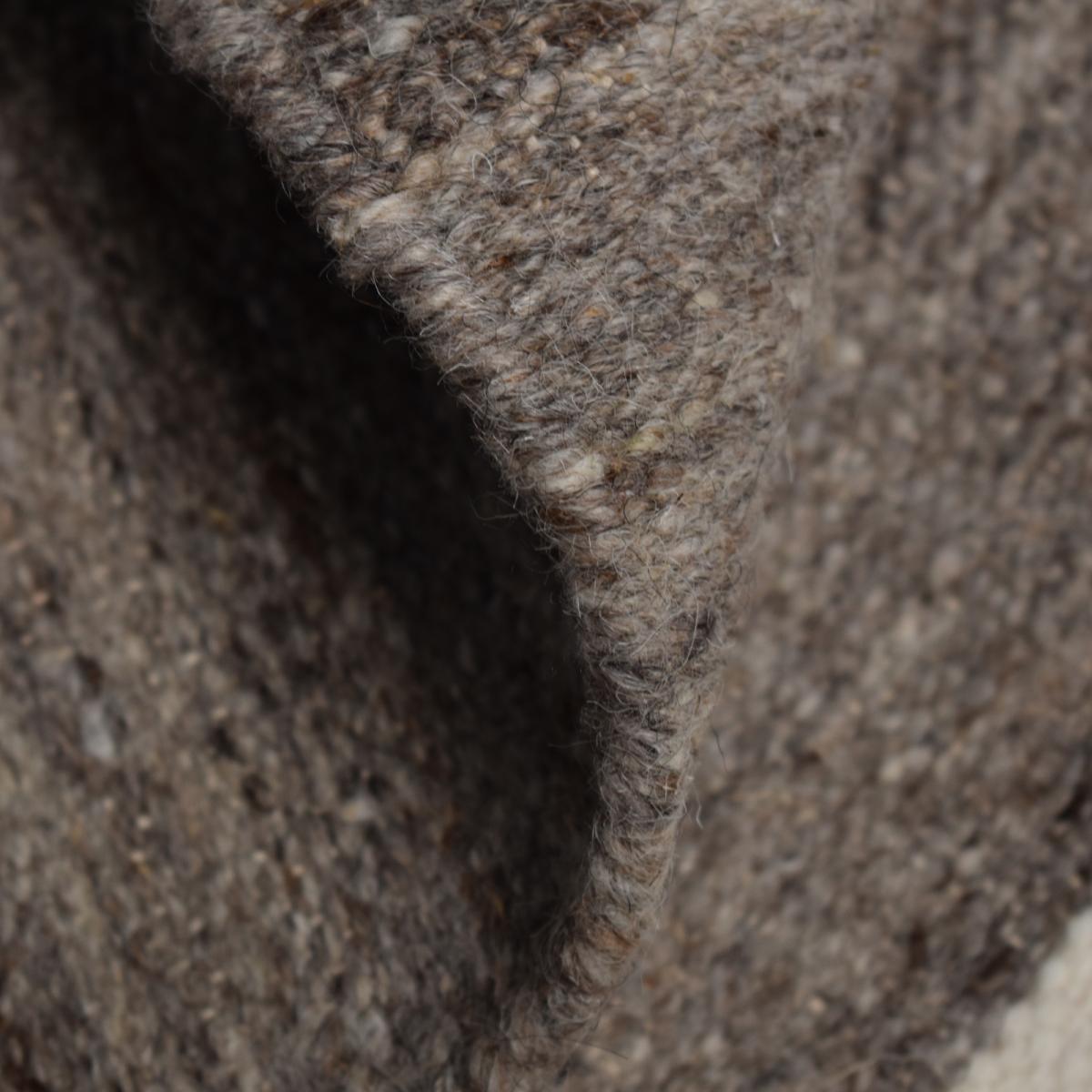 Tapis kilim Reversible Meco tissé à la main en laine beige et marron Motif simple