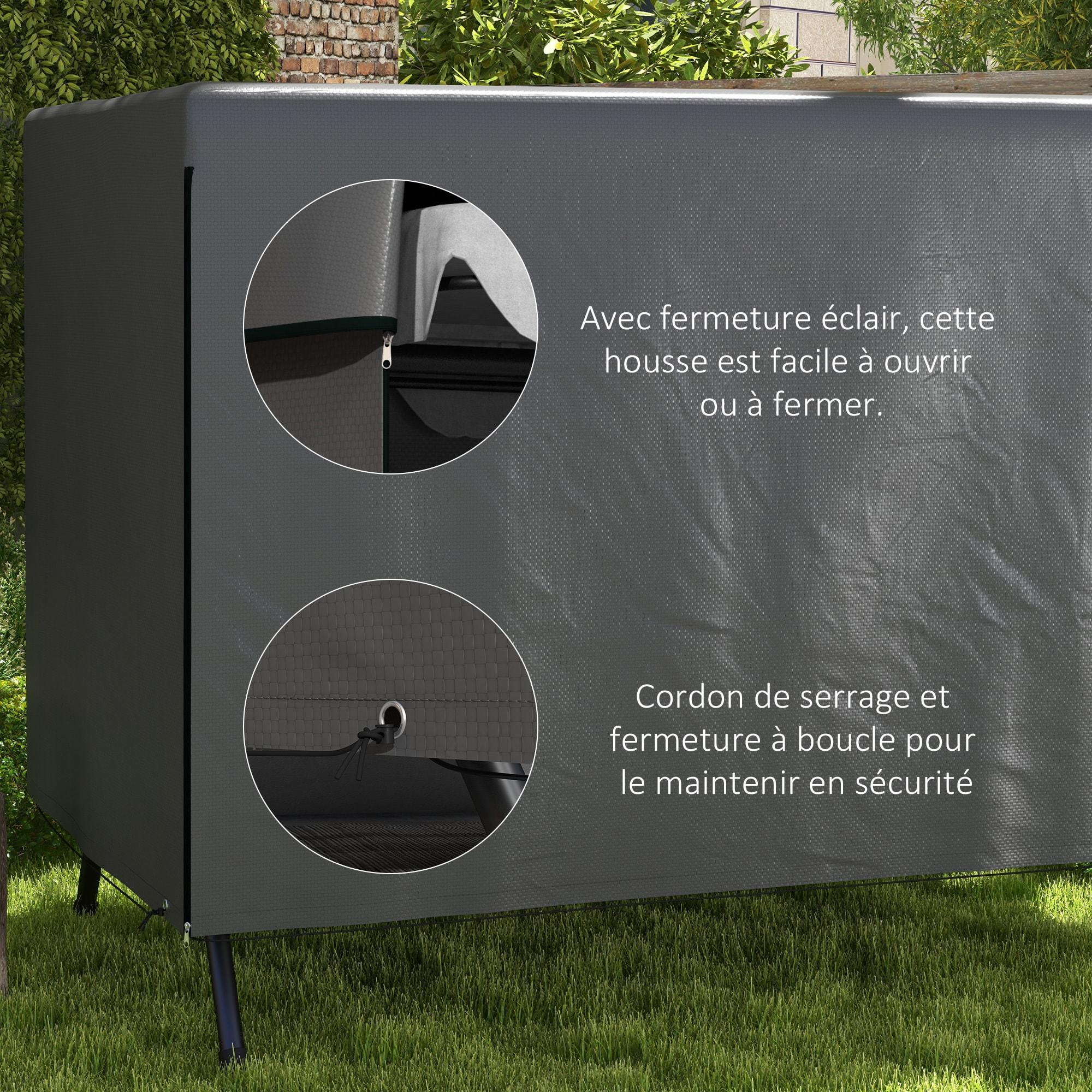 Housse de protection balancelle de jardin bâche étanche dim. 2,15L x 1,55l x 1,5H m PE gris
