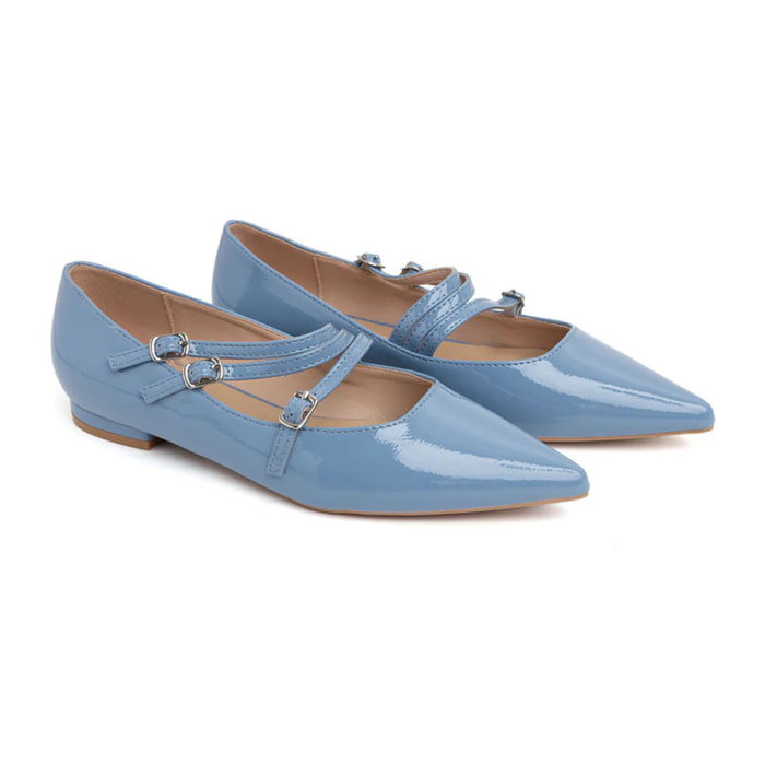 Ballerina a punta con 3 cinturini - BLU